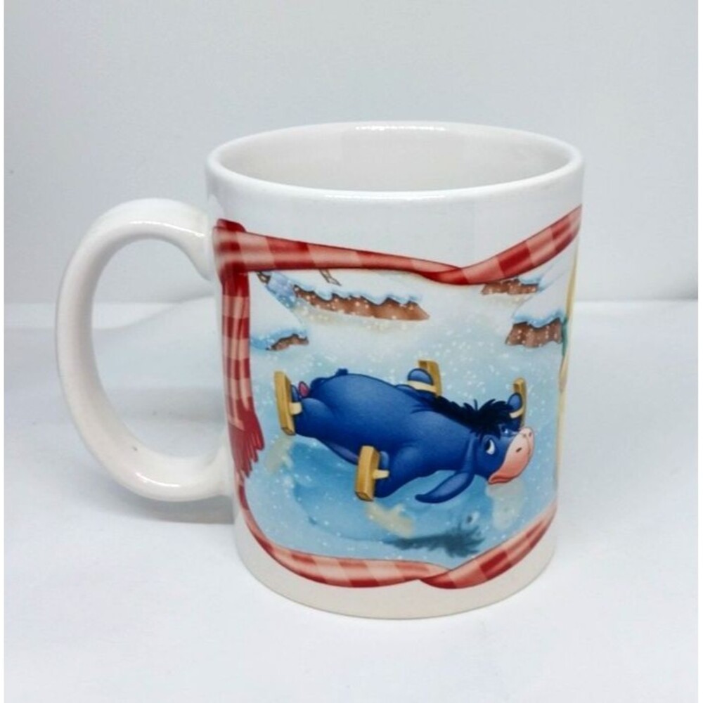 Disney Tigger Eeyore Winnie The Pooh Coffee Mug Ceramic 10oz Winter Scene